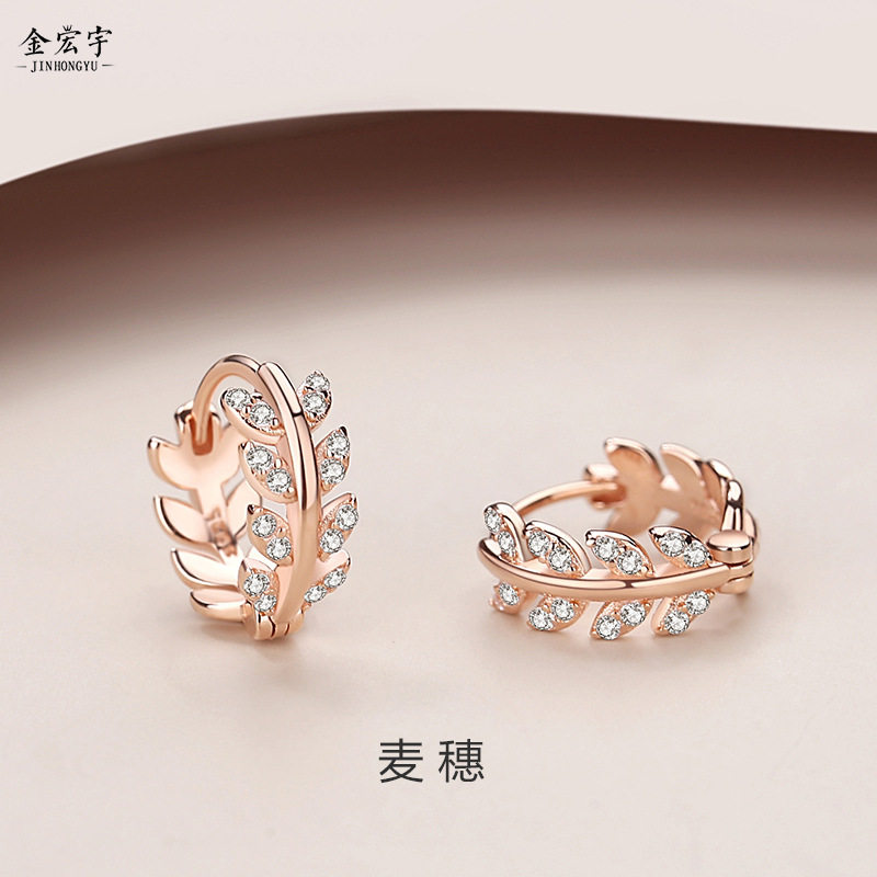 韩版时尚森系树叶耳环女简约小清新叶子耳扣几何形冷淡风耳饰纯银