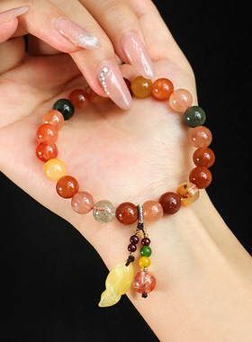 新中式福禄寿串珠水晶手链女文艺复古原创蜜蜡树叶手串首饰批发