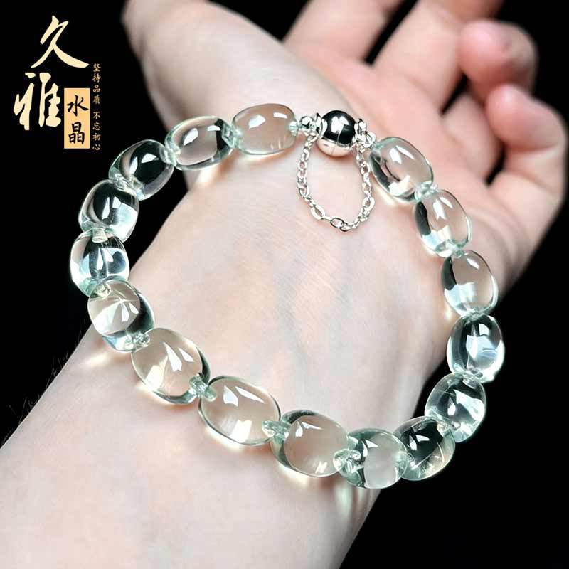 久雅水晶 天然冰种绿水晶泡泡桶珠手链 牛鼻孔蛋形绿水晶散珠手串