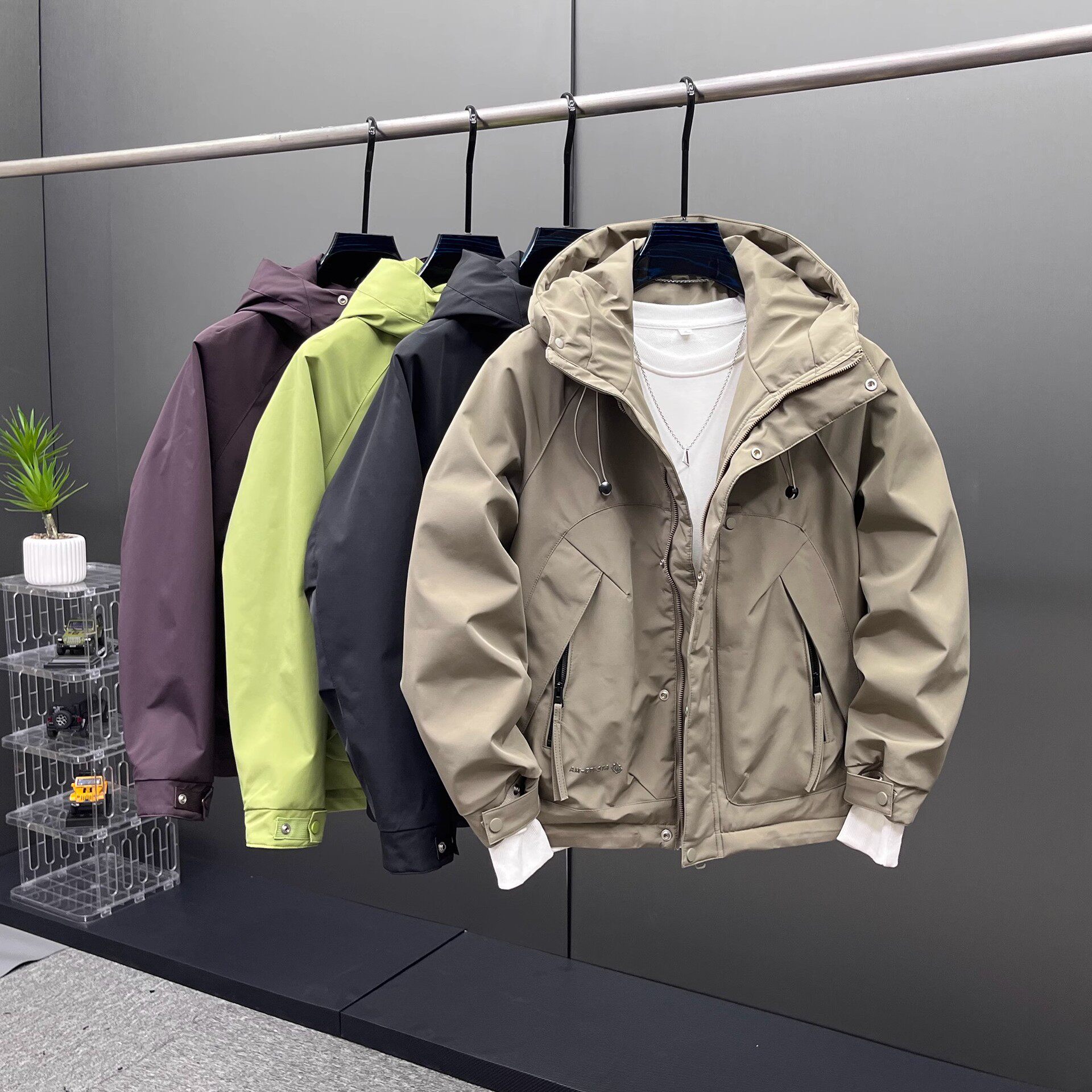 宽松加厚外套男款2025秋冬夹棉加厚夹克潮牌工装薄棉衣户外冲锋衣