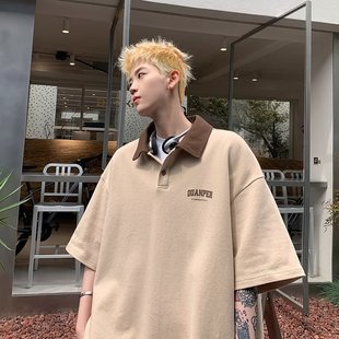 男潮牌宽松港风设计感小众上衣服ins潮流体恤 夏季 美式 短袖 polo衫