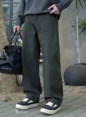 JJT sPPTdio冬季加绒男士高端气质磨毛水洗直筒松弛感休闲长裤男