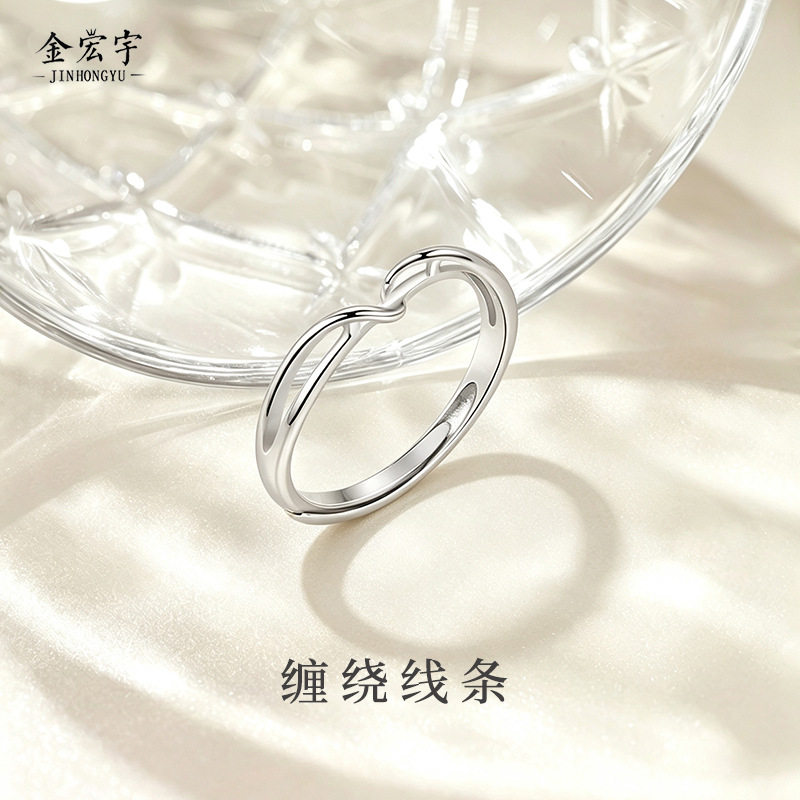 缠绕线条戒指女纯银法式简约小众设计个性几何指环ins开口戒批发