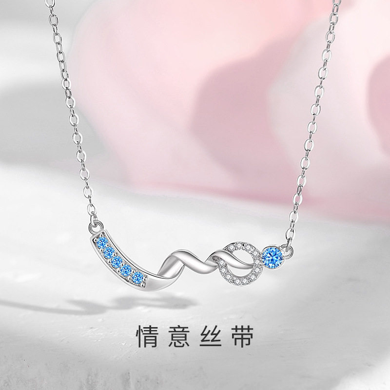 原创心动曲线项链女925纯银波浪缠绕锁骨链韩版小众设计几何吊坠
