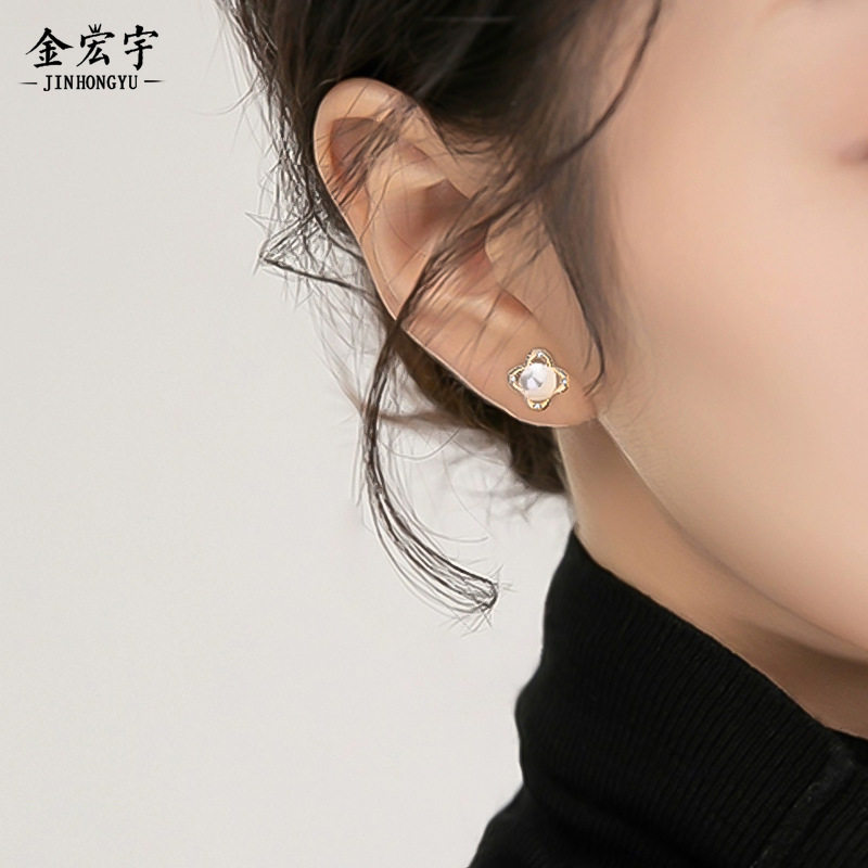 925纯银四叶草贝珠耳钉女ins复古小香风简约耳环韩版森系通勤耳饰,饰品/流行首饰/时尚饰品新,耳钉,淘宝优惠券,粉丝福利购,淘宝优惠卷