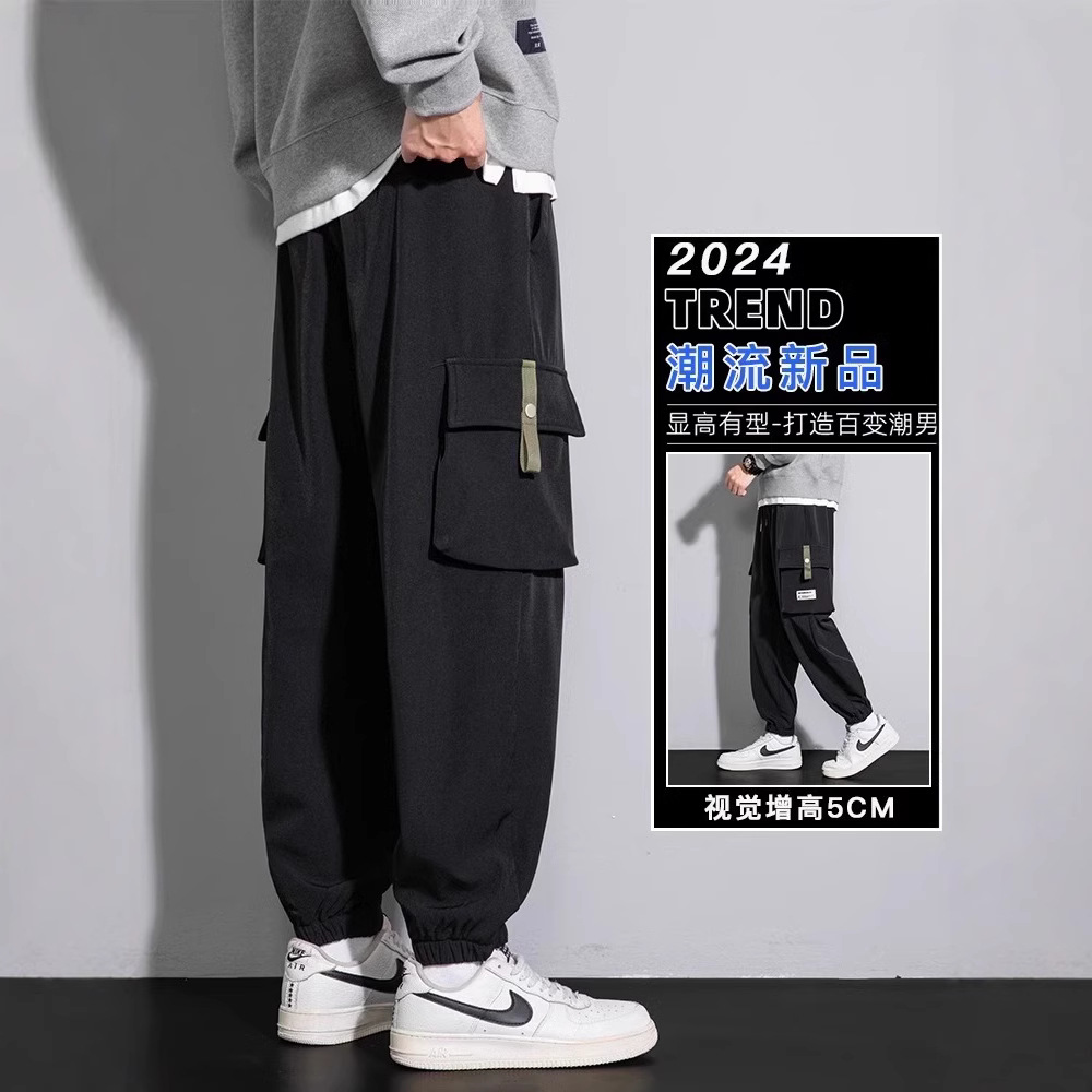 美式工装裤男士夏季薄款宽松大码潮牌加大束脚九分休闲长