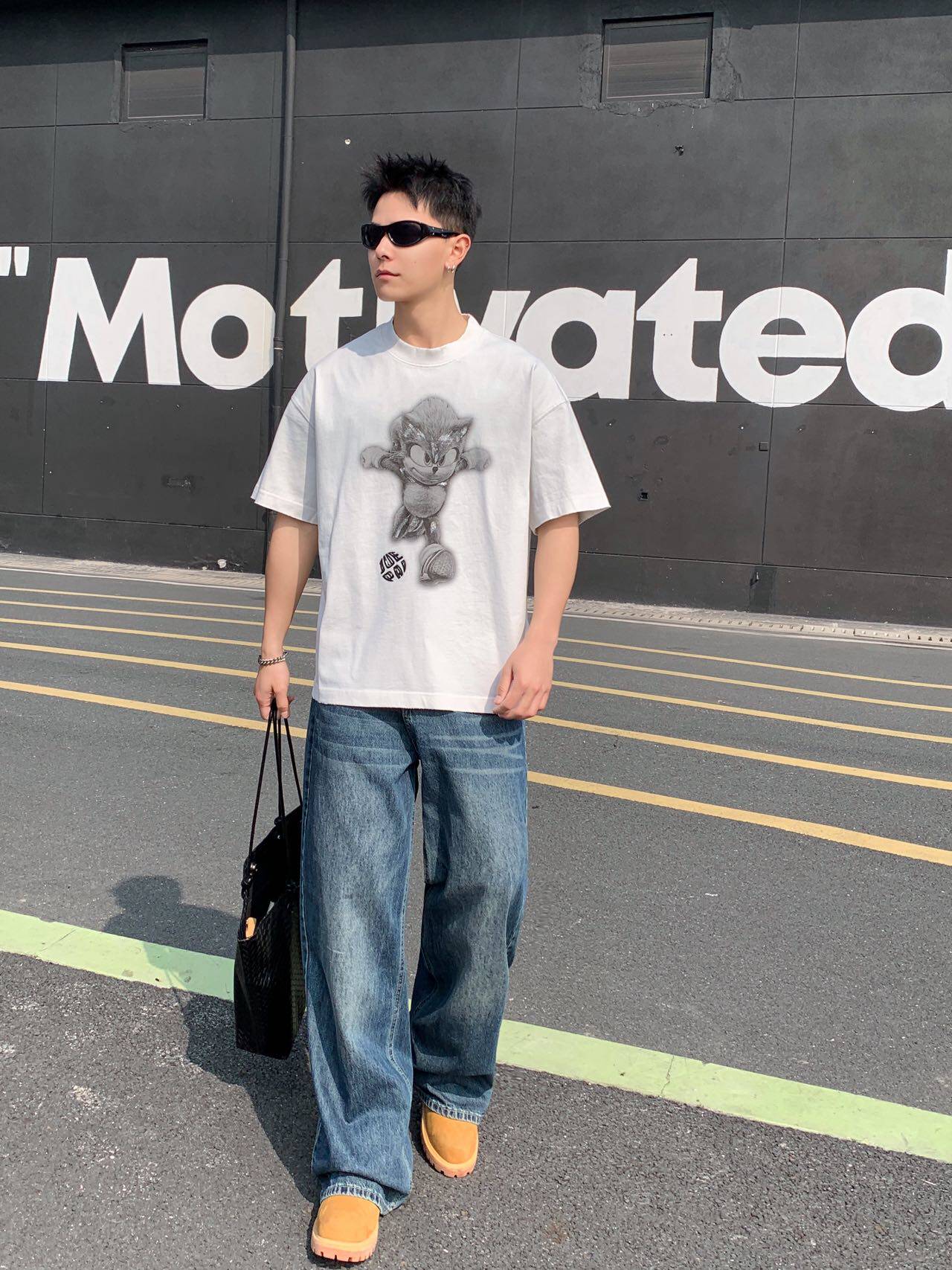 实体商场角派夏季男重磅卡通印花短袖T恤美式高街宽松痞帅半袖潮t