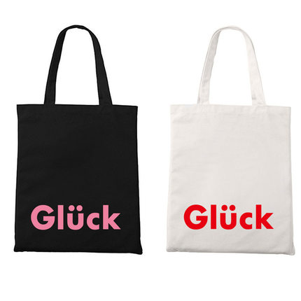 欧美风Glück德语幸运单肩拉链帆布包ins字母托特包环保帆布袋