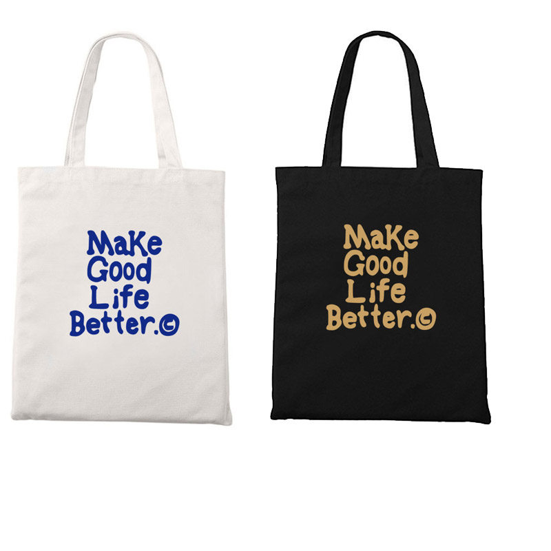 make good life better单肩托特包拉链帆布袋收纳装书零食包