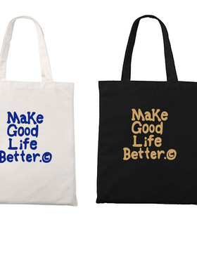 make good life better单肩托特包拉链帆布袋收纳装书零食包