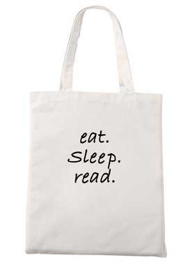 ins小清新吃睡看书男女简约帆布包单肩手提购物环保袋子学生文艺