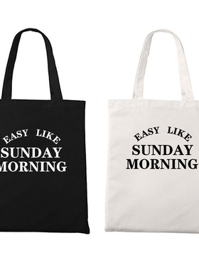 Sunday英文字母简约清新环保袋纯棉托特包单肩拉链帆布装书包