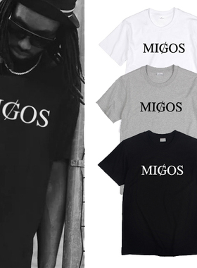 英文字母MigosT恤嘻哈欧美简约ins街头复古男女短袖文化衫潮