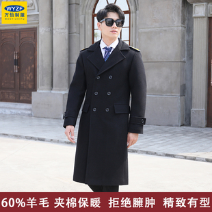 酒店大堂礼宾黑色长款男大衣售楼部物业案场保安形象岗羊毛呢风衣