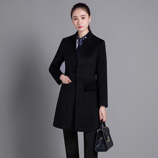 秋冬季新款黑色暗扣呢子大衣物业美业讲师工装酒吧水吧客服工作服