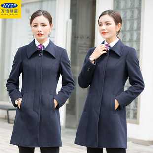 物业客服职业装毛呢大衣冬季藏蓝色售楼部酒店前台工装导医工作服