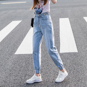 2025春季 子 女小个子松紧腰梨型身材哈伦九分束脚裤 新款 萝卜牛仔裤