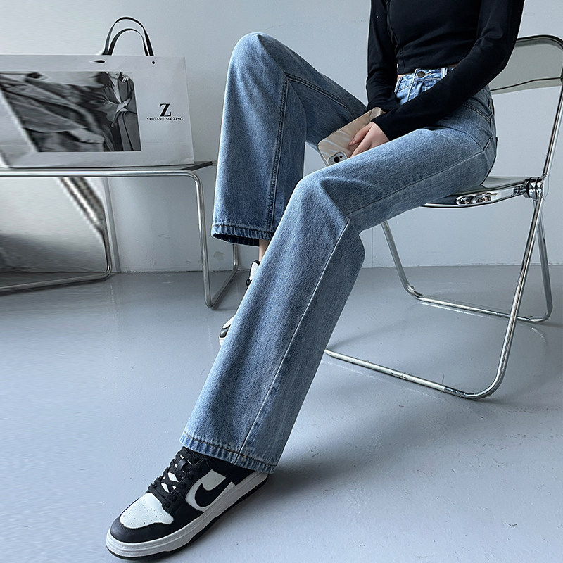 左岸偌安高腰浅色阔腿牛仔裤女