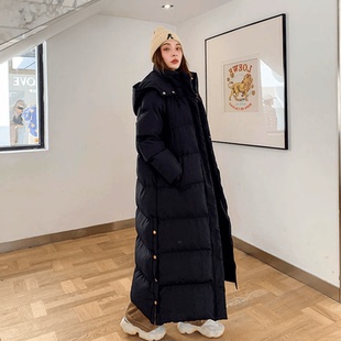 长款过膝棉衣女到脚踝冬装2024新款大码加厚羽绒棉服东北黑色棉袄