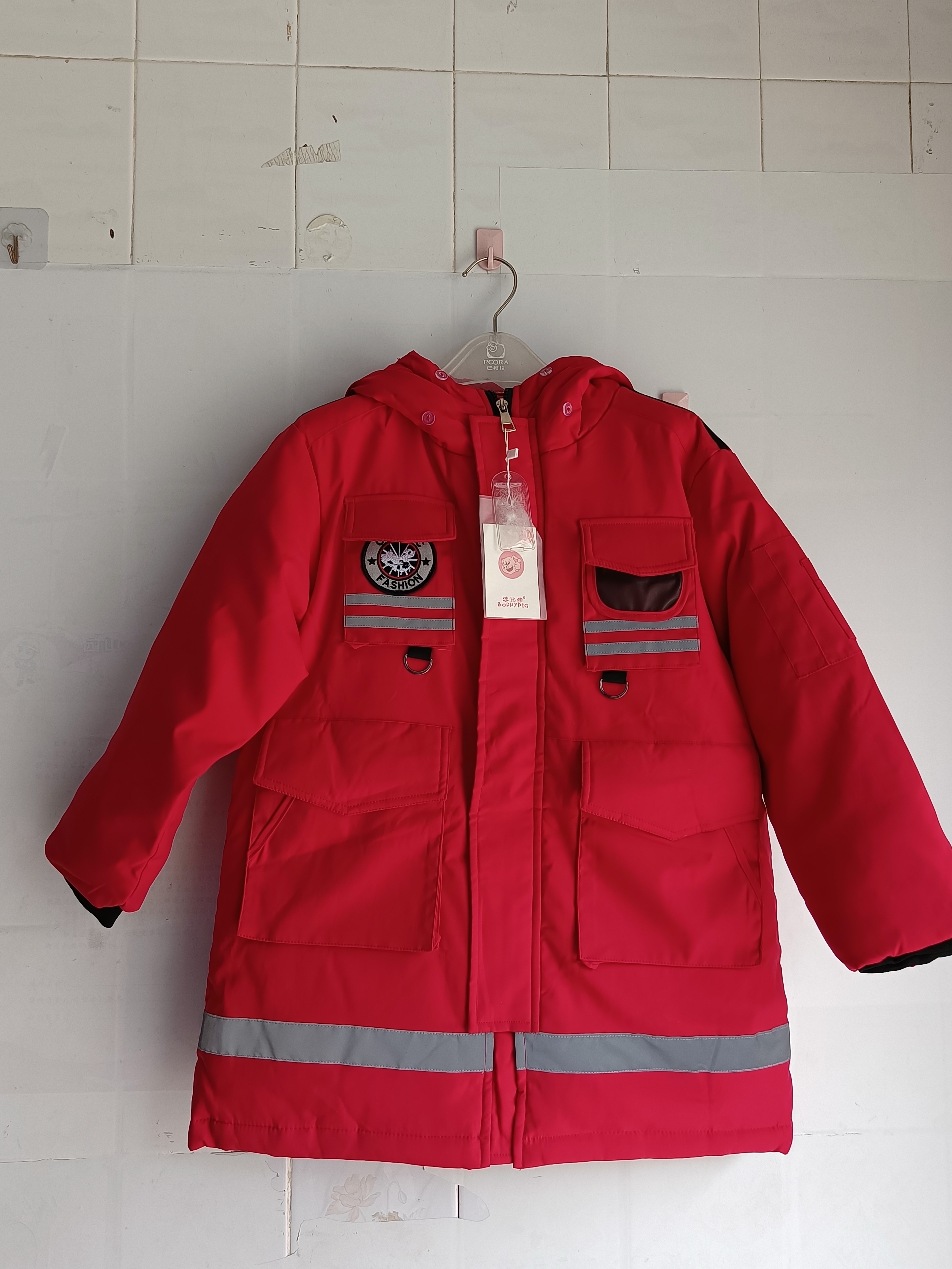 波比猪男童羽绒服中长款中大童秋冬加厚外套90白鸭绒12340没毛领