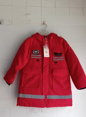 波比猪男童羽绒服中长款中大童秋冬加厚外套90白鸭绒12340没毛领