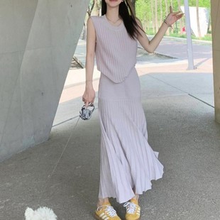 高级感气质小香风无袖 胖东来今年新款 上衣高腰包臀半身裙甜美针织