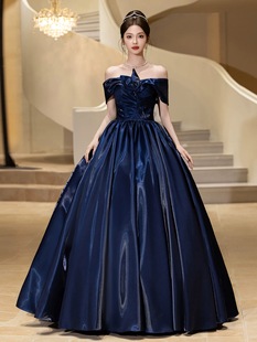 晚礼服一字肩高级感音乐生艺考蓬蓬裙主持人高端水光缎礼服遮手臂