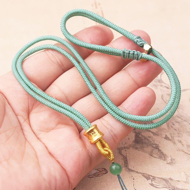 金六字真言项链绳手工编织黄金佛牌平安扣吊坠可调节男女款挂脖绳