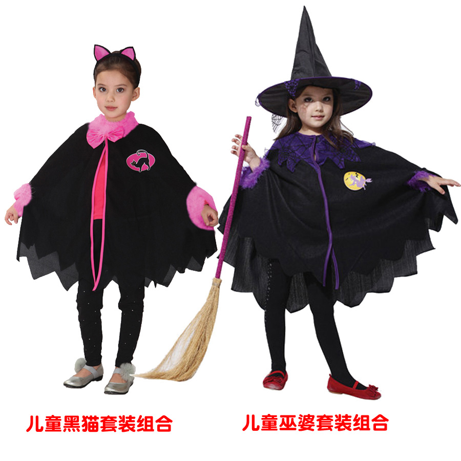 女童cos可爱黑猫女巫衣服