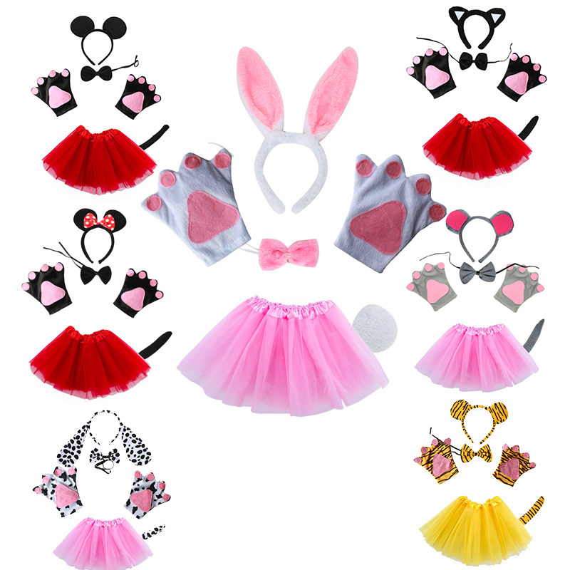 动物头饰表演演出道具卡通米妮黑猫老鼠头箍手套尾巴裙子五件套装