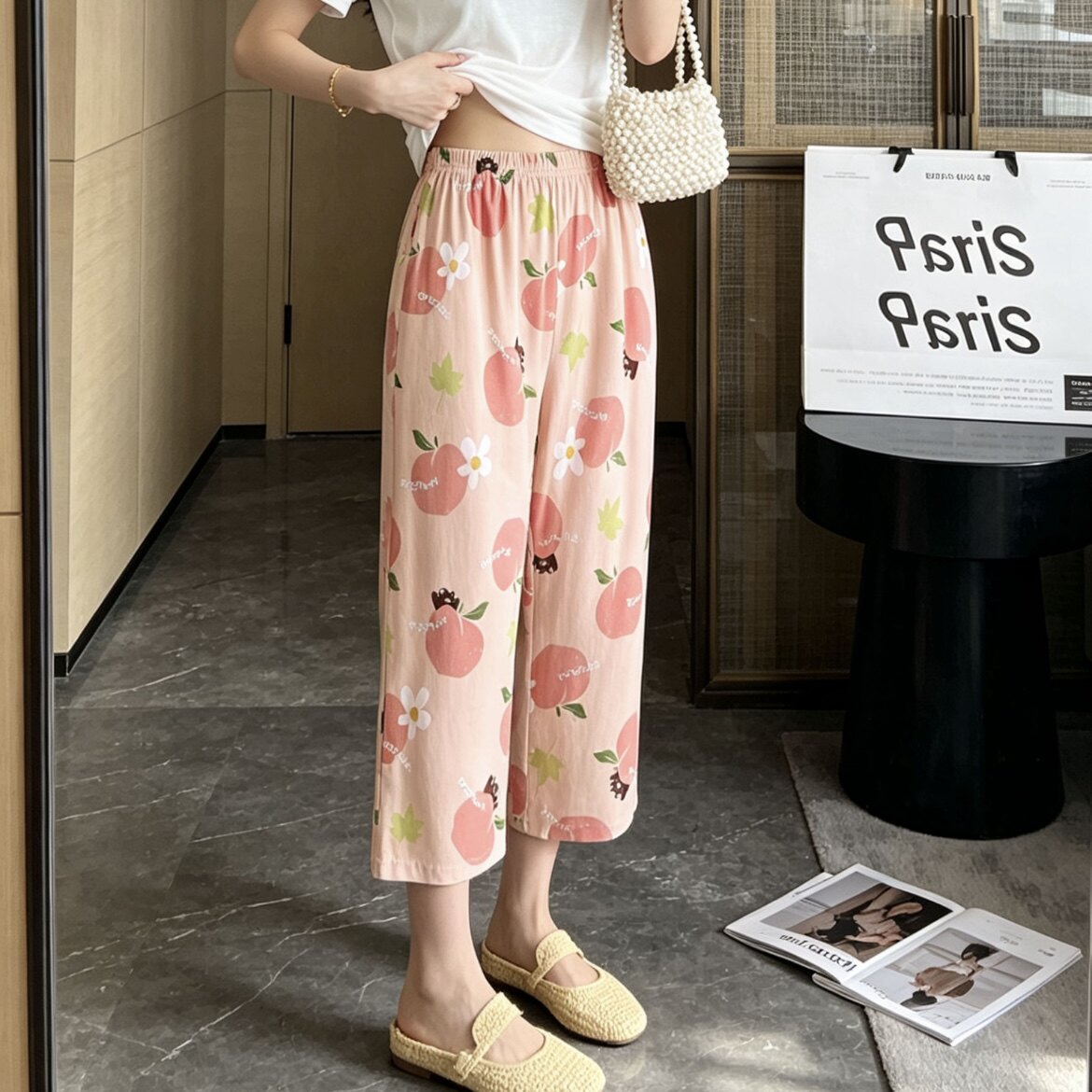 夏季纯棉薄款女七分家居裤可外穿图片