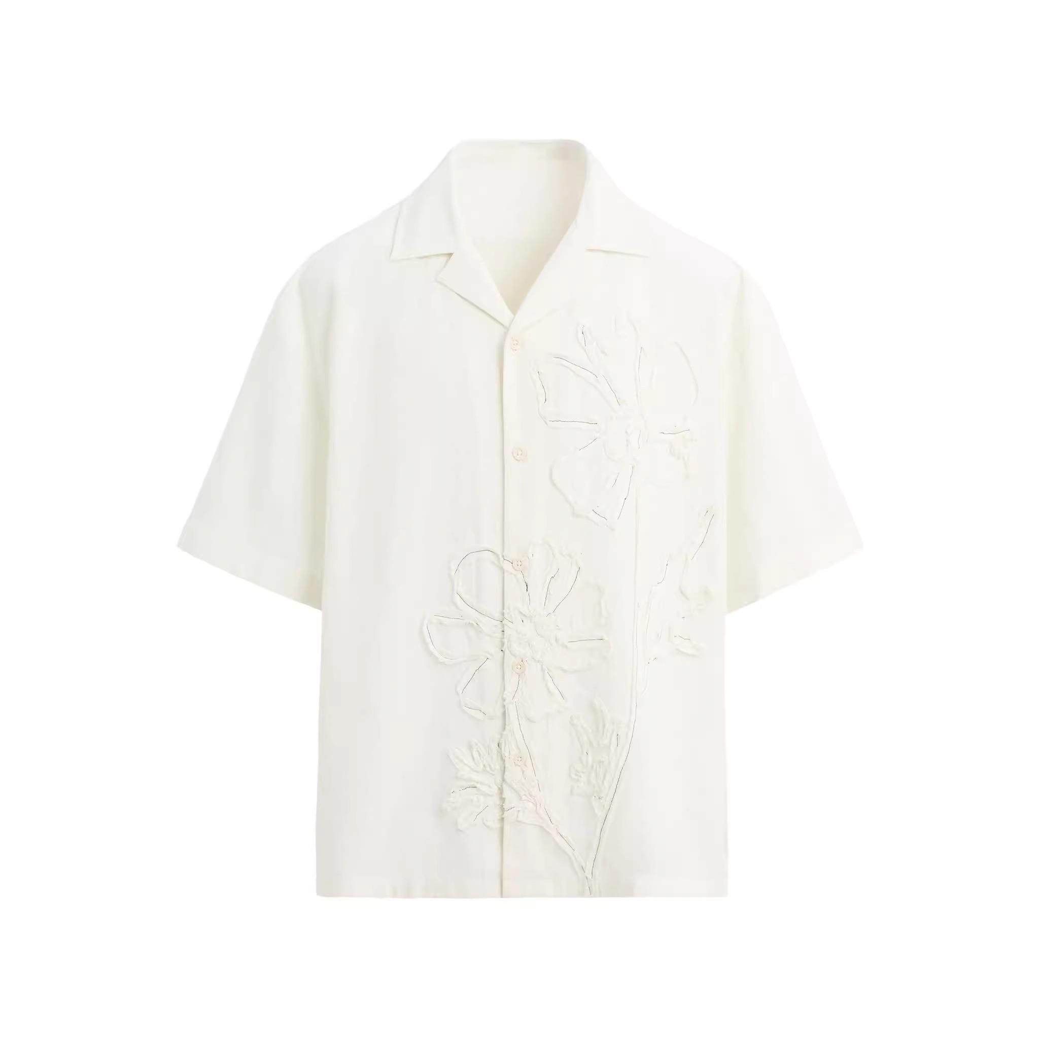 2025夏季新品 男装宽松棉质休闲花朵贴花短袖衬衫衬衣7200309 251,男装,衬衫,淘宝优惠券,粉丝福利购,淘宝优惠卷