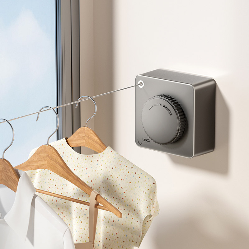 隐形晾衣绳室内免打孔阳台晾衣架钢丝绳伸缩凉衣绳卫生间晾衣神器