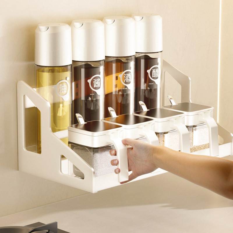 厨房调料品置物架壁挂式免打孔调味料收纳盒调料罐子组合套装家用