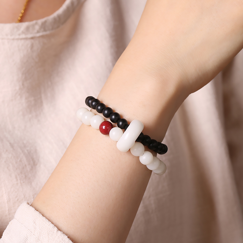 静修|两圈跑环天然黑檀木白玉菩提手串女多圈手链原籽收藏级无相