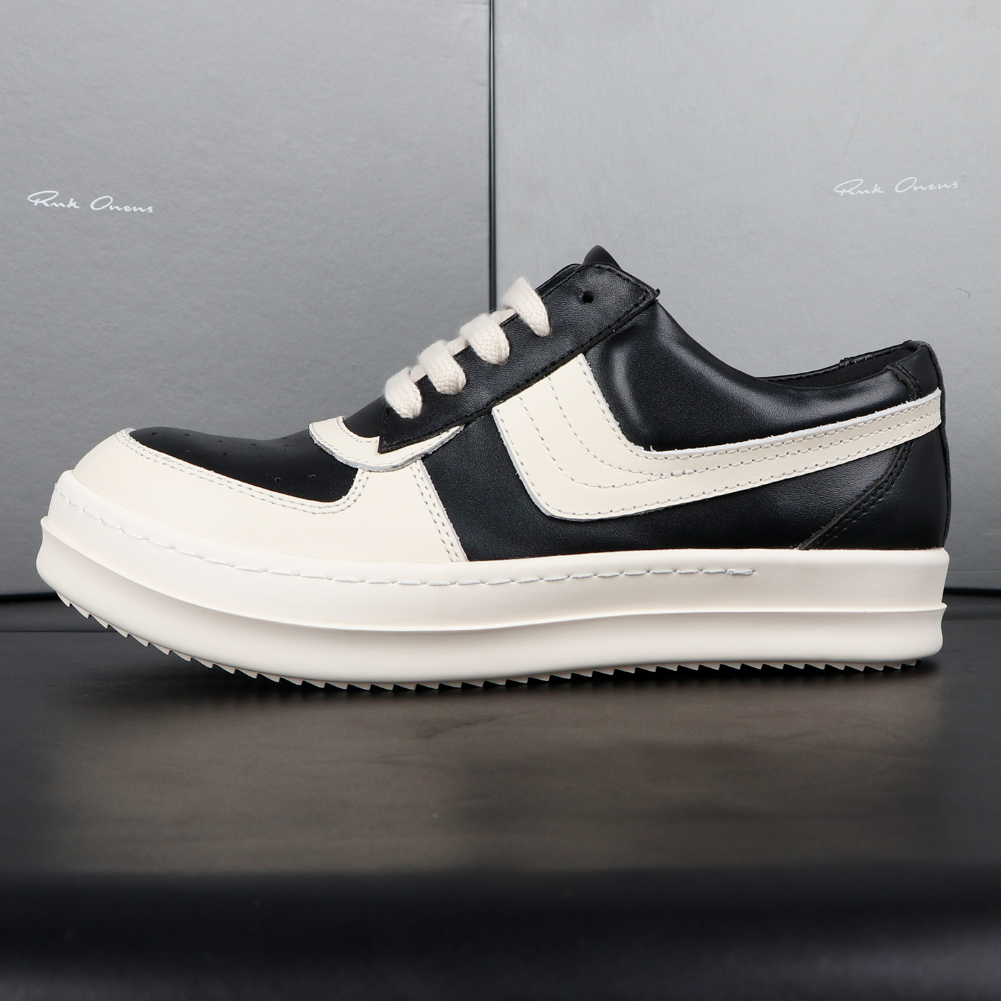 低帮RO鞋子男增高大钩子主线新款春秋季潮厚底牛皮黑白休闲板鞋女