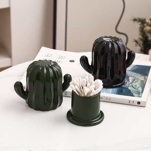 仙人掌陶瓷牙线盒棉签筒