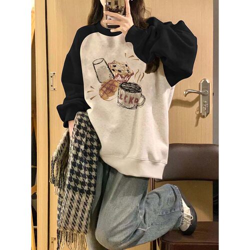 2026秋季女宽松撞色拼接卫衣