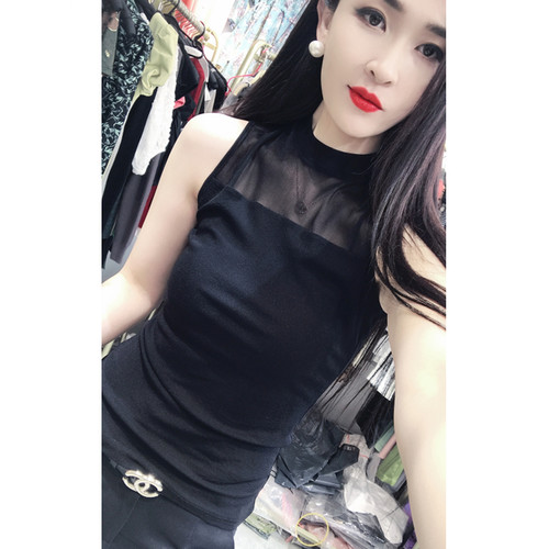 无袖欧货网纱洋气小衫