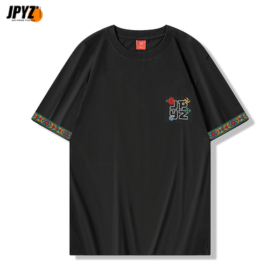 男士短袖t恤2025新款中国风刺绣男生上衣纯棉潮流宽松舒适圆领