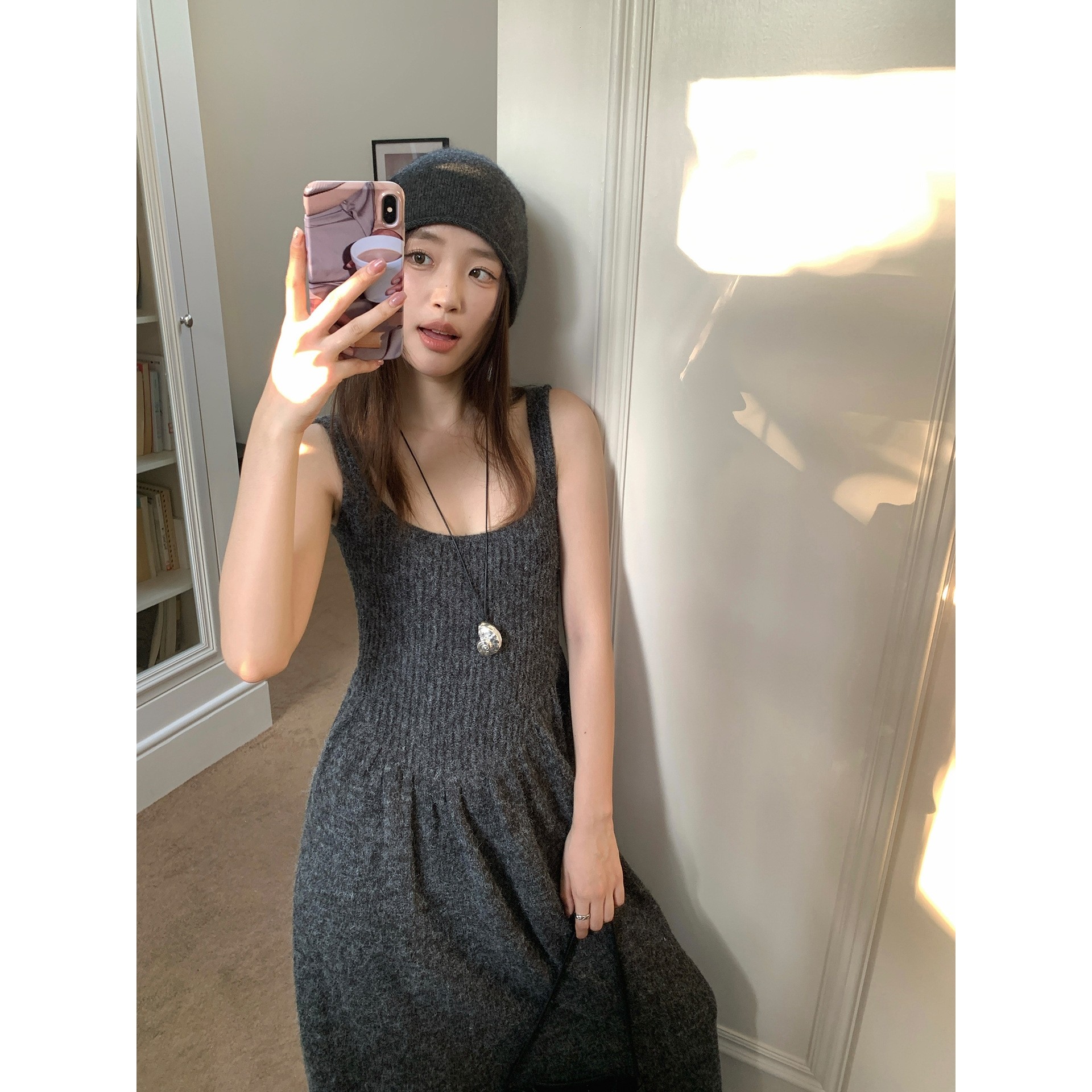 趋梦DT ETOLIE方领气质针织连衣裙女无袖羊毛背心裙子秋冬季新款