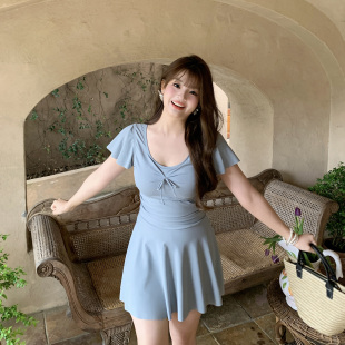 温泉海边度假新款 泳衣女胖mm微胖显瘦质感连体保守女士游泳衣 大码