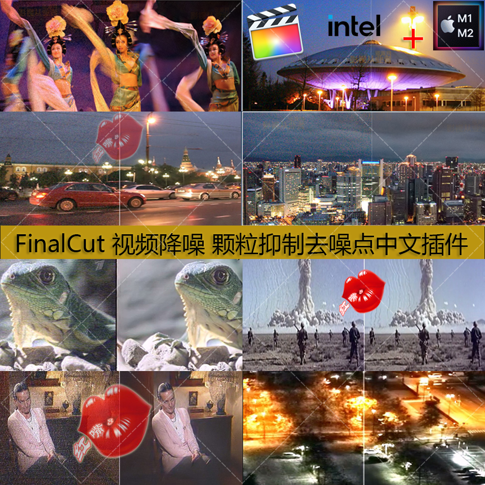 FinalCut视频降噪颗粒抑制去噪点fcpx后期特效中文插件Intel+M1/2