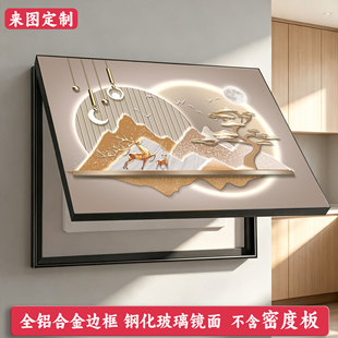 现代简约遮挡电表箱专用装饰画轻奢风山水鹿钢化玻璃液压上翻推拉