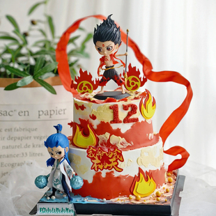 哪吒蛋糕装 饰哪咤敖丙摆件网红混天绫我命由我不由天火苗烘焙插牌