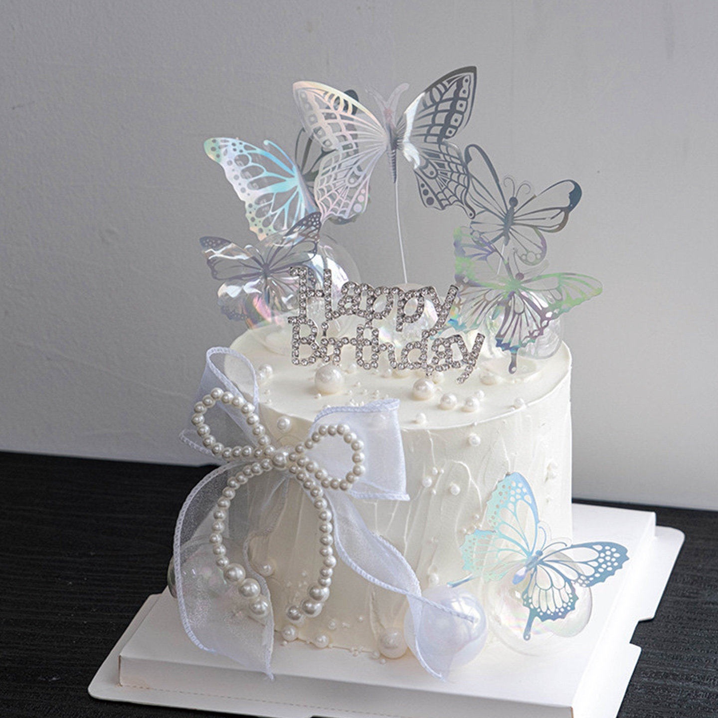 仙女蛋糕装饰珍珠蝴蝶摆件钻石HB插件女神节日快乐幻彩蝴蝶装扮