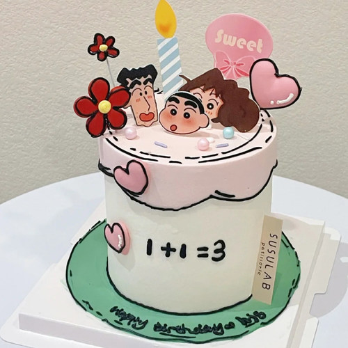网红新款蜡笔小新蛋糕装饰插牌小新一家儿童卡通生日甜品台插件