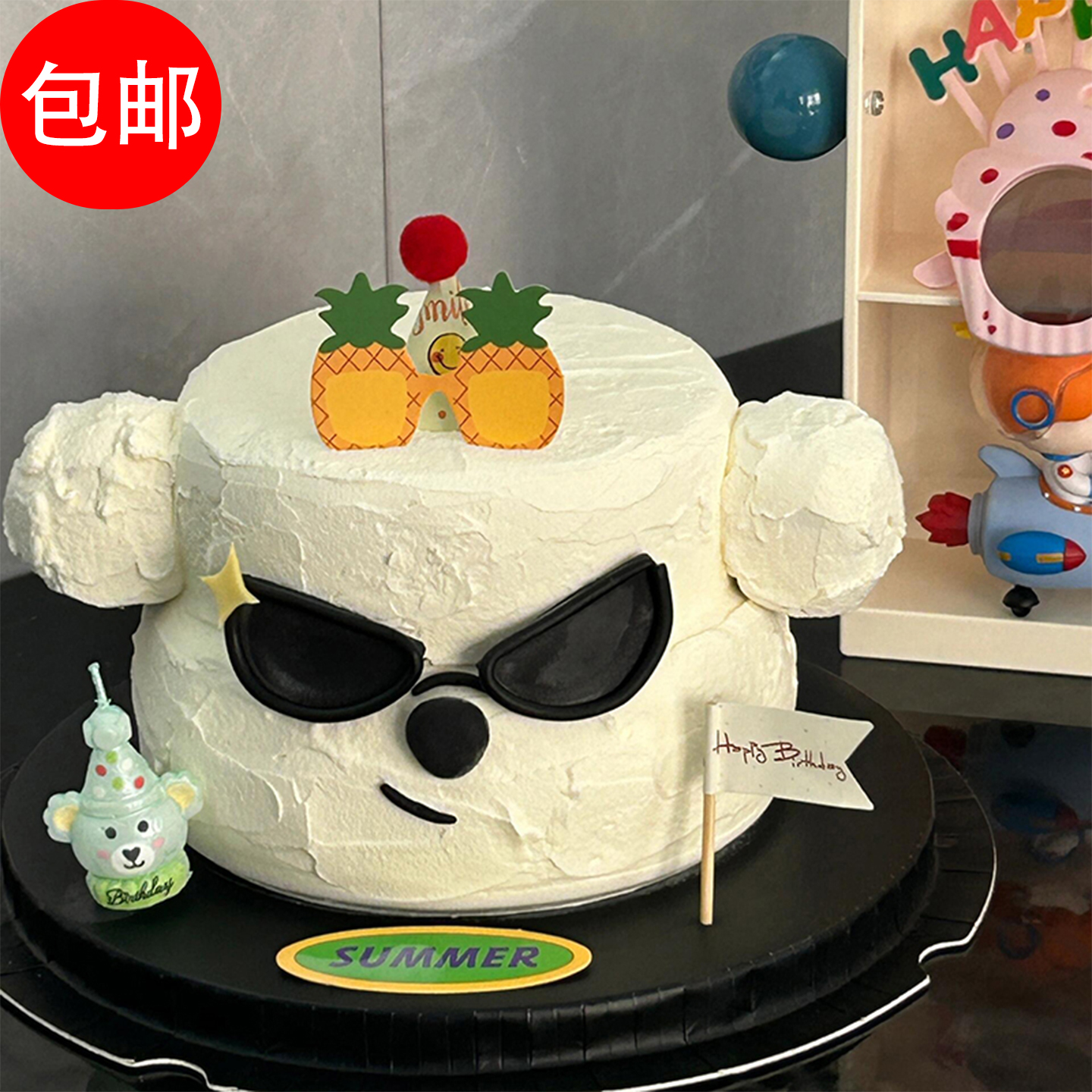 立体墨镜小狗蛋糕装饰