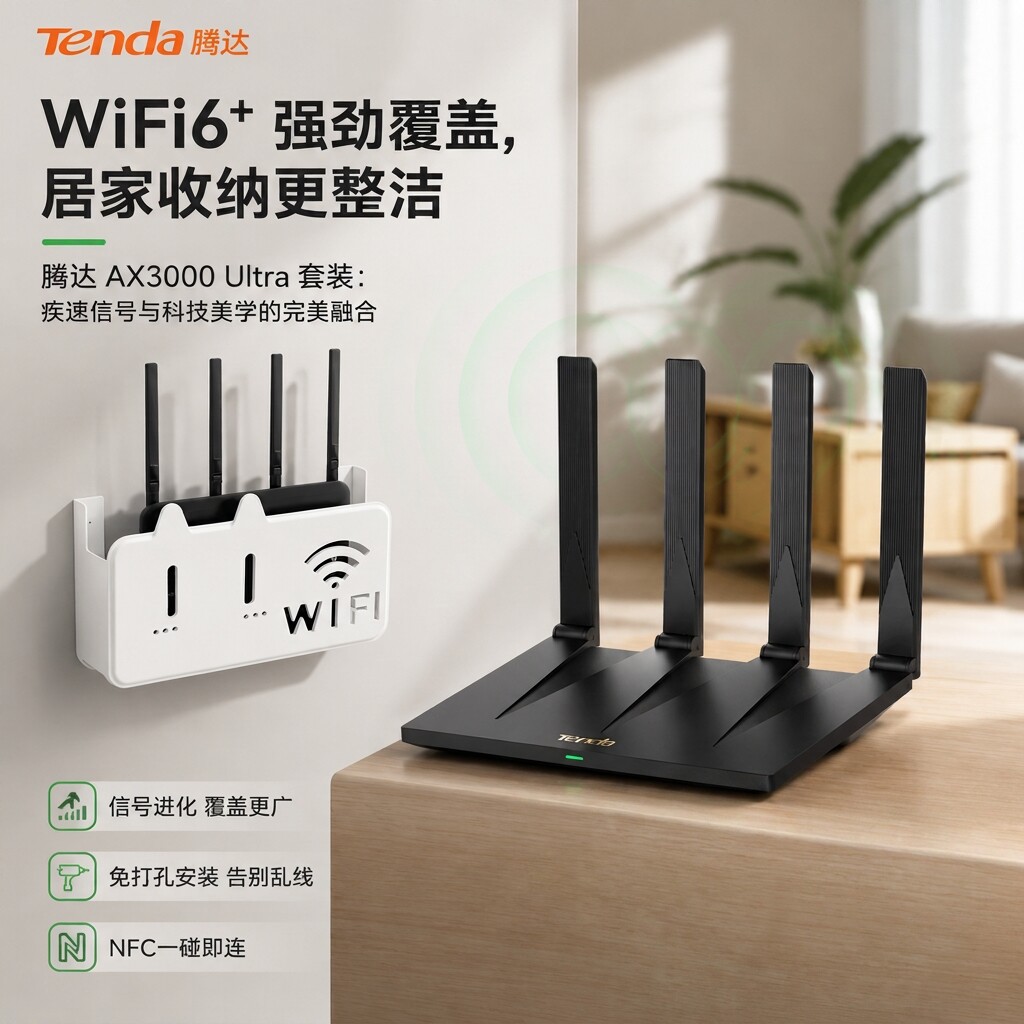 腾达路由器泰山3000满血WIFI6加收纳盒套装高速家用5G双频无线大户型穿墙王游戏电竞居家路由