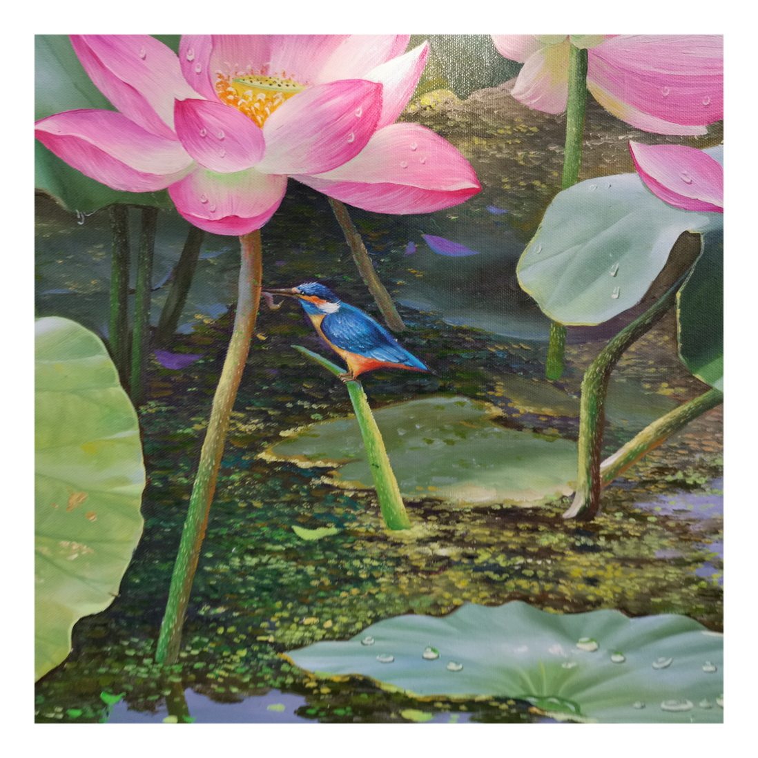 睡莲油画纯手绘油画原作书房餐厅装饰画孙权《荷塘之趣》